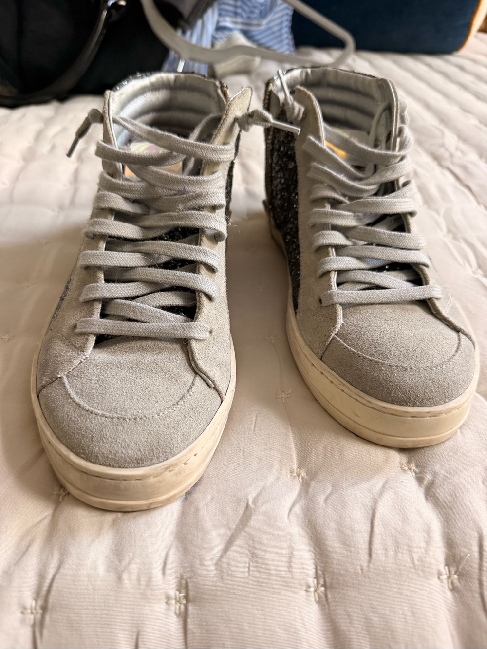 P448 Women’s Light Gray High-Top Sneakers with Glitter Side Panel